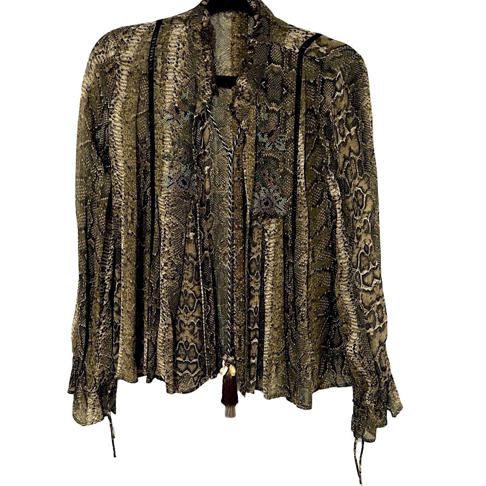 Zara Snake Animal Print Chiffon Cardigan Open Blouse Size XS